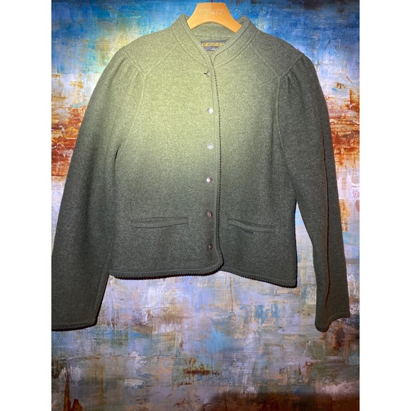 geiger Jackets & Blazers - Geiger Austria Womens Boiled Wool Jacket Forest Green Tyrolean Button Cardigan L